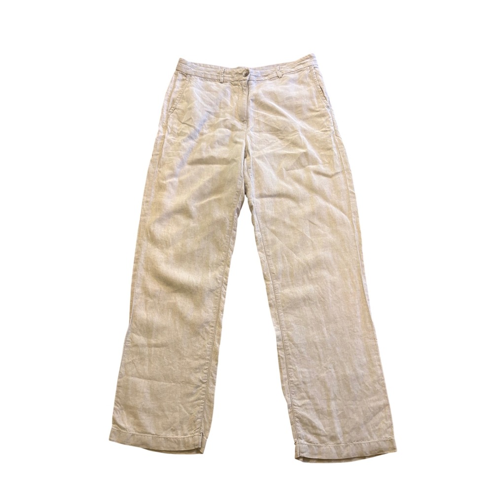 LL Bean Classic Fit 100% Linen Pants Beige Straight Leg Women 10 Reg Coastal